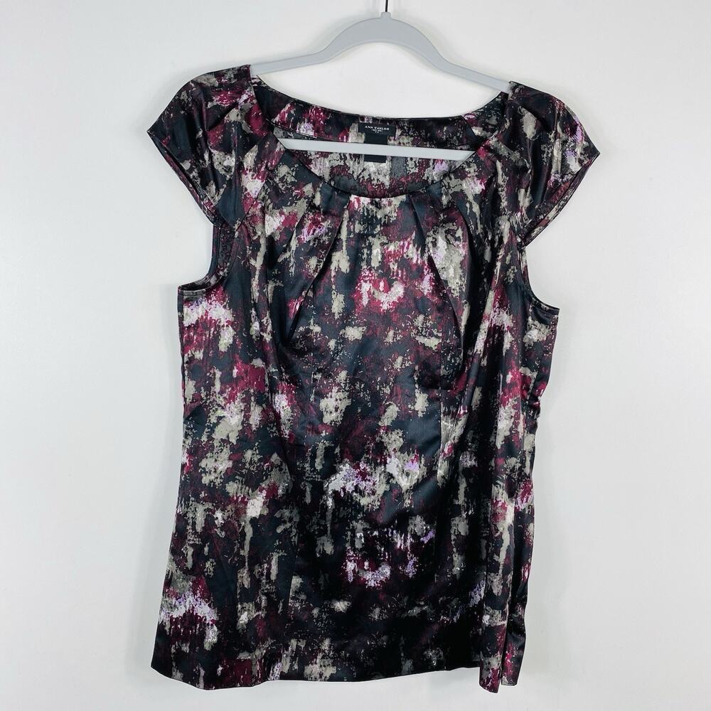 Ann Taylor Top 8 Satin Cap Sleeve Blouse Purple